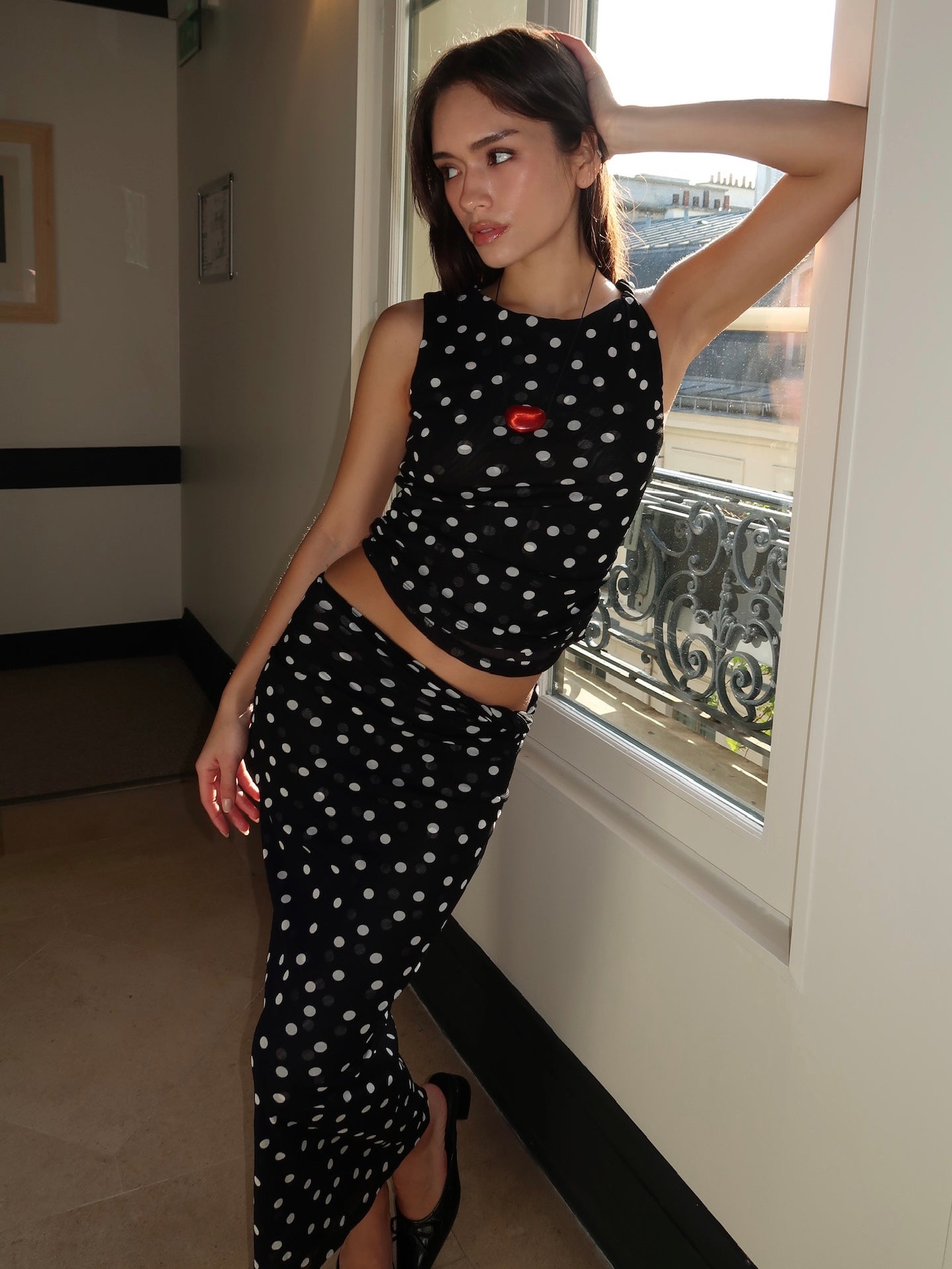 Odette Twist Maxi Skirt in Black Dot