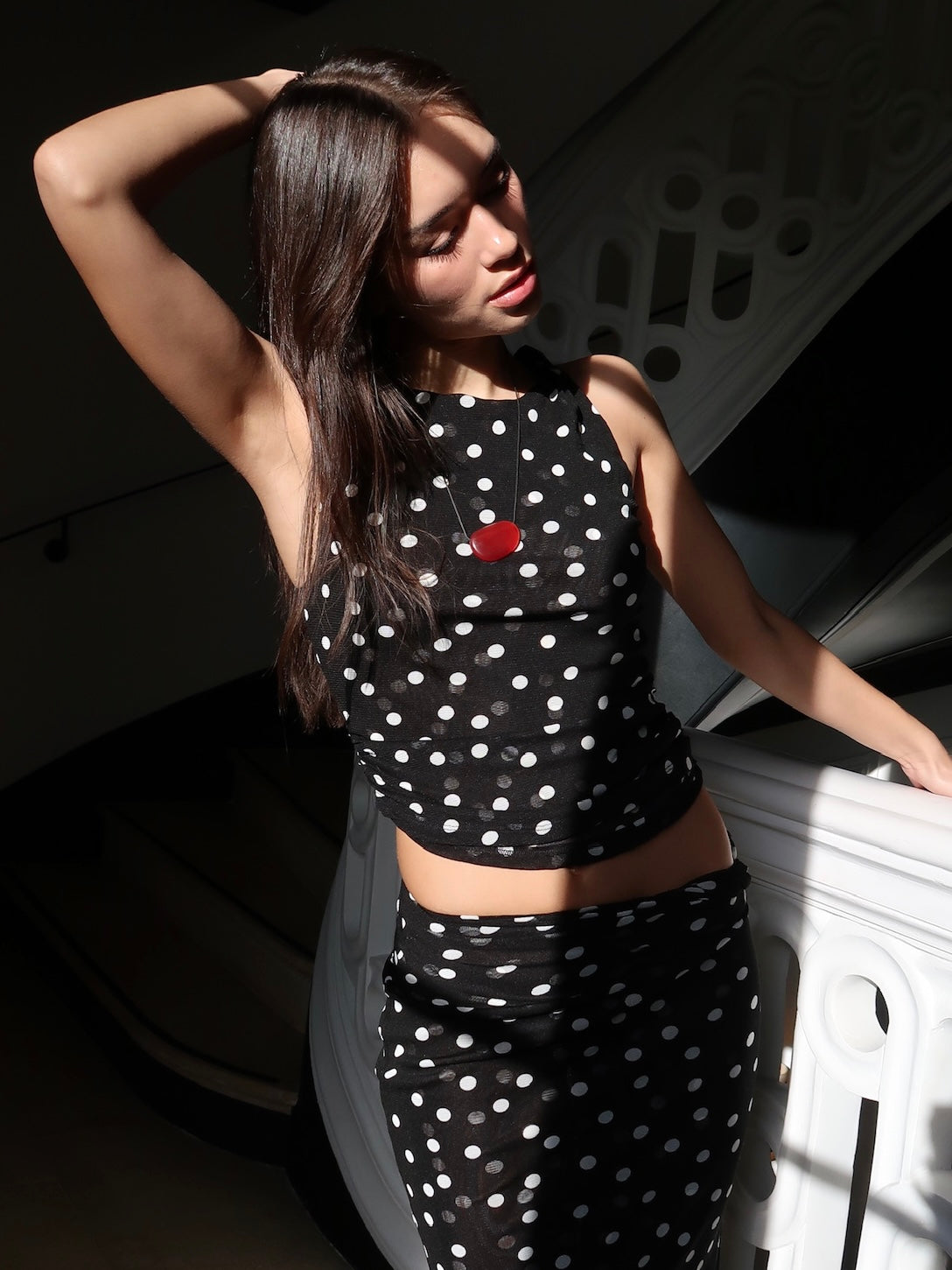 Alyce Asym Twist Top in Black Dot