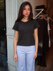 Pointelle Babe Tee in Charcoal