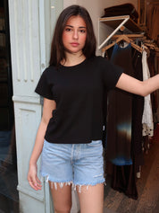 Pointelle Babe Tee in Black