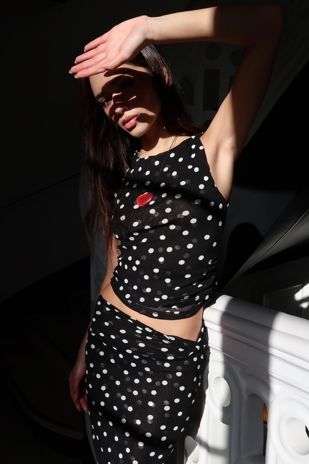 Alyce Asym Twist Top in Black Dot