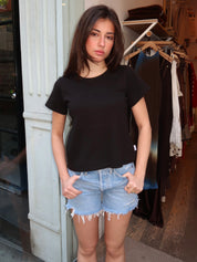 Pointelle Babe Tee in Black