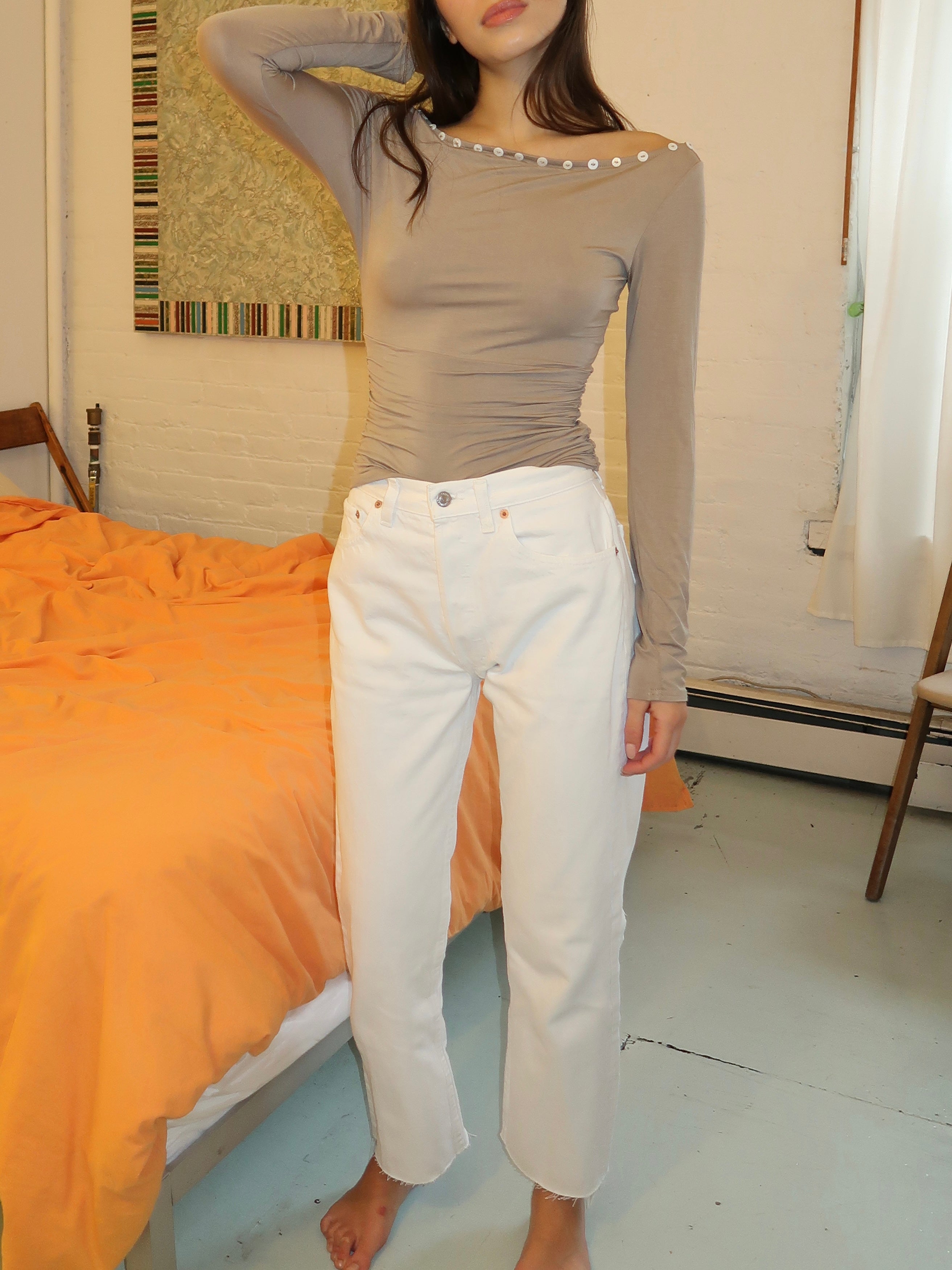 Relaxed Raw Hem Customs in White