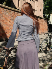 Tova Button Up Top in Grey Pinstripe