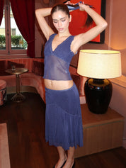 Olandria Ruffle Tank Top + Midi Skirt in Navy