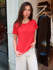Pointelle Babe Tee in Red Apple
