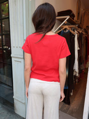 Pointelle Babe Tee in Red Apple