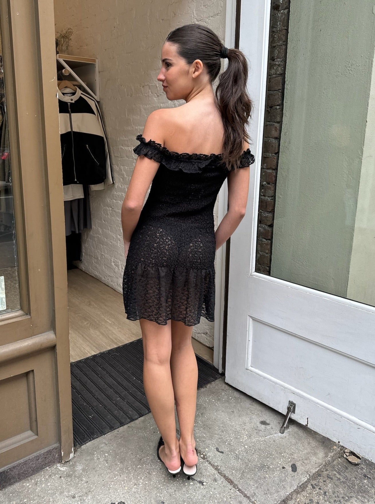 Wynn Off Shoulder Mini Dress in Black