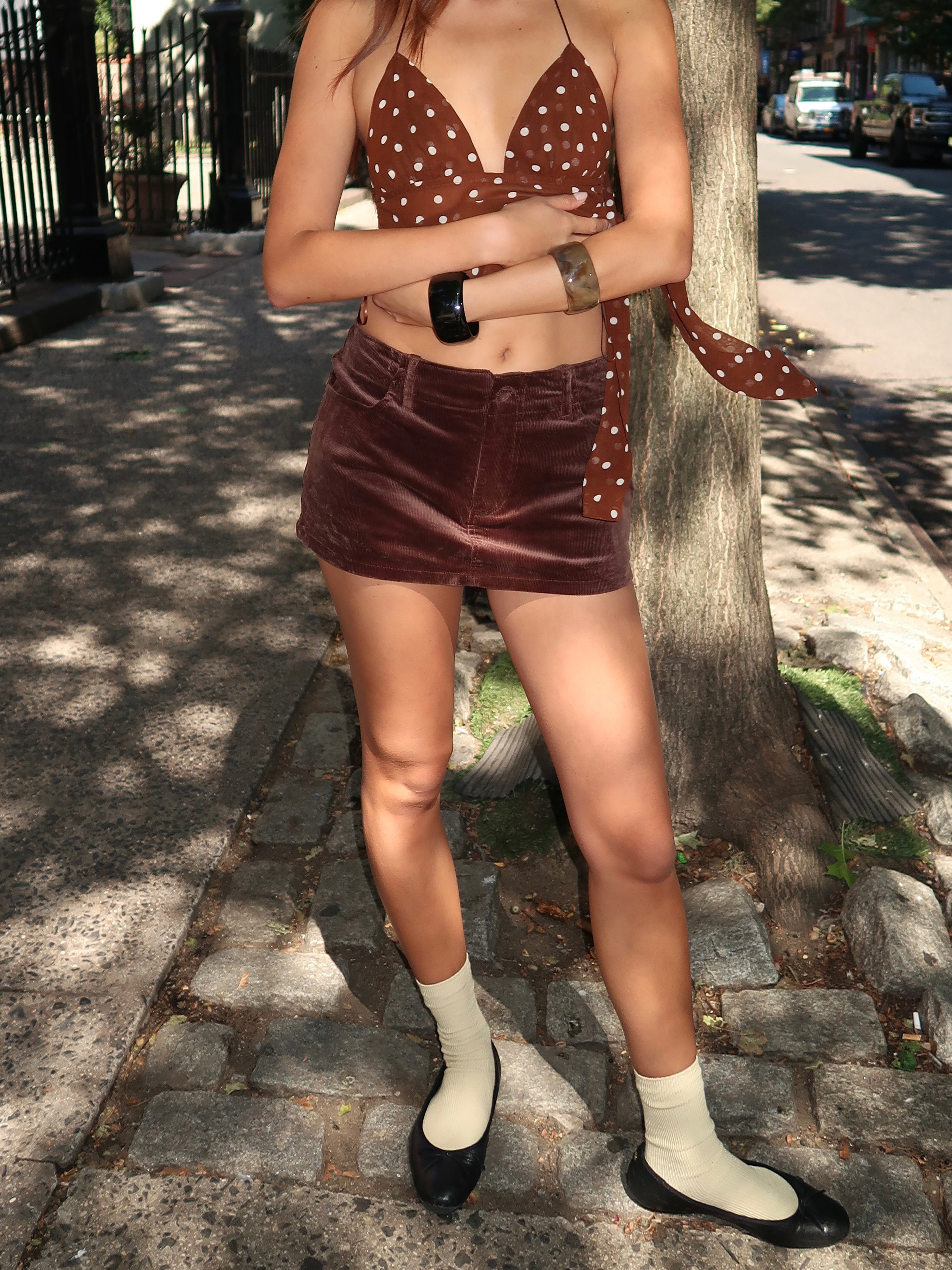 Logan Corduroy Mini Skort in Brown