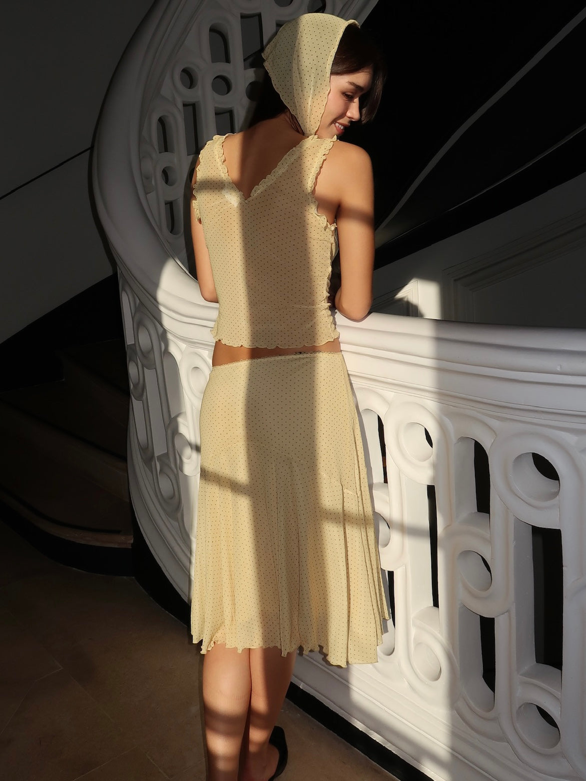 Olandria Ruffle Tank Top + Midi Skirt in Butter