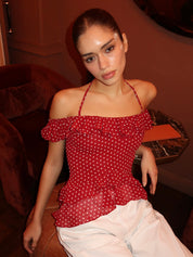 Carlson Ruffle Top in Red Dot