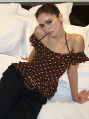 Carlson Ruffle Top in Dark Choco Dot