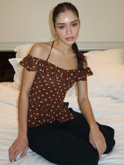 Carlson Ruffle Top in Dark Choco Dot