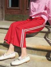 Linen Stripe Crop Racer Pant in Bell Pepper