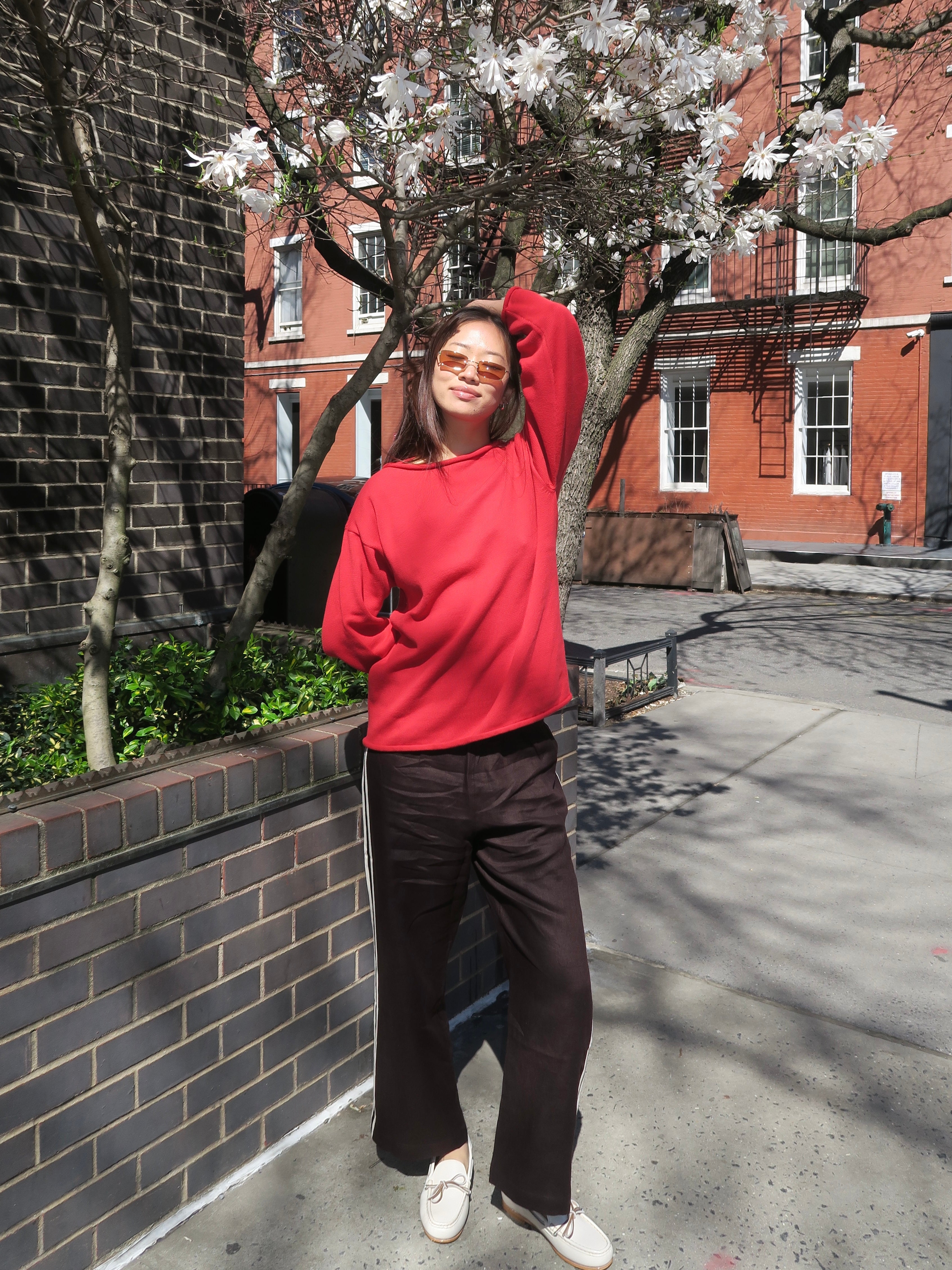 Linen Stripe Crop Racer Pant in Espresso