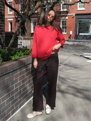 Linen Stripe Crop Racer Pant in Espresso