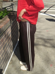Linen Stripe Crop Racer Pant in Espresso