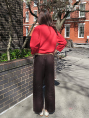 Linen Stripe Crop Racer Pant in Espresso