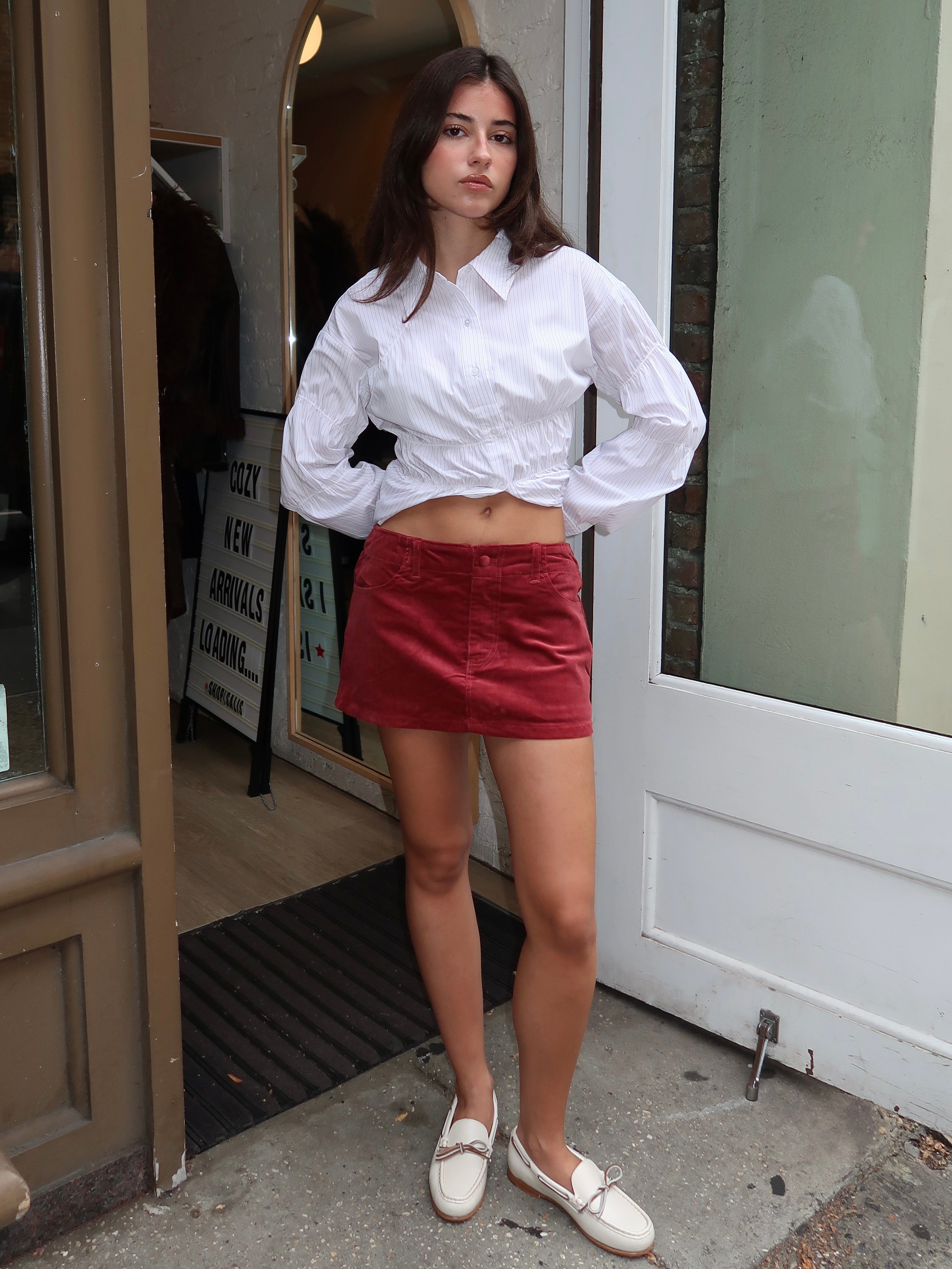 Logan Corduroy Mini Skort in Cranberry