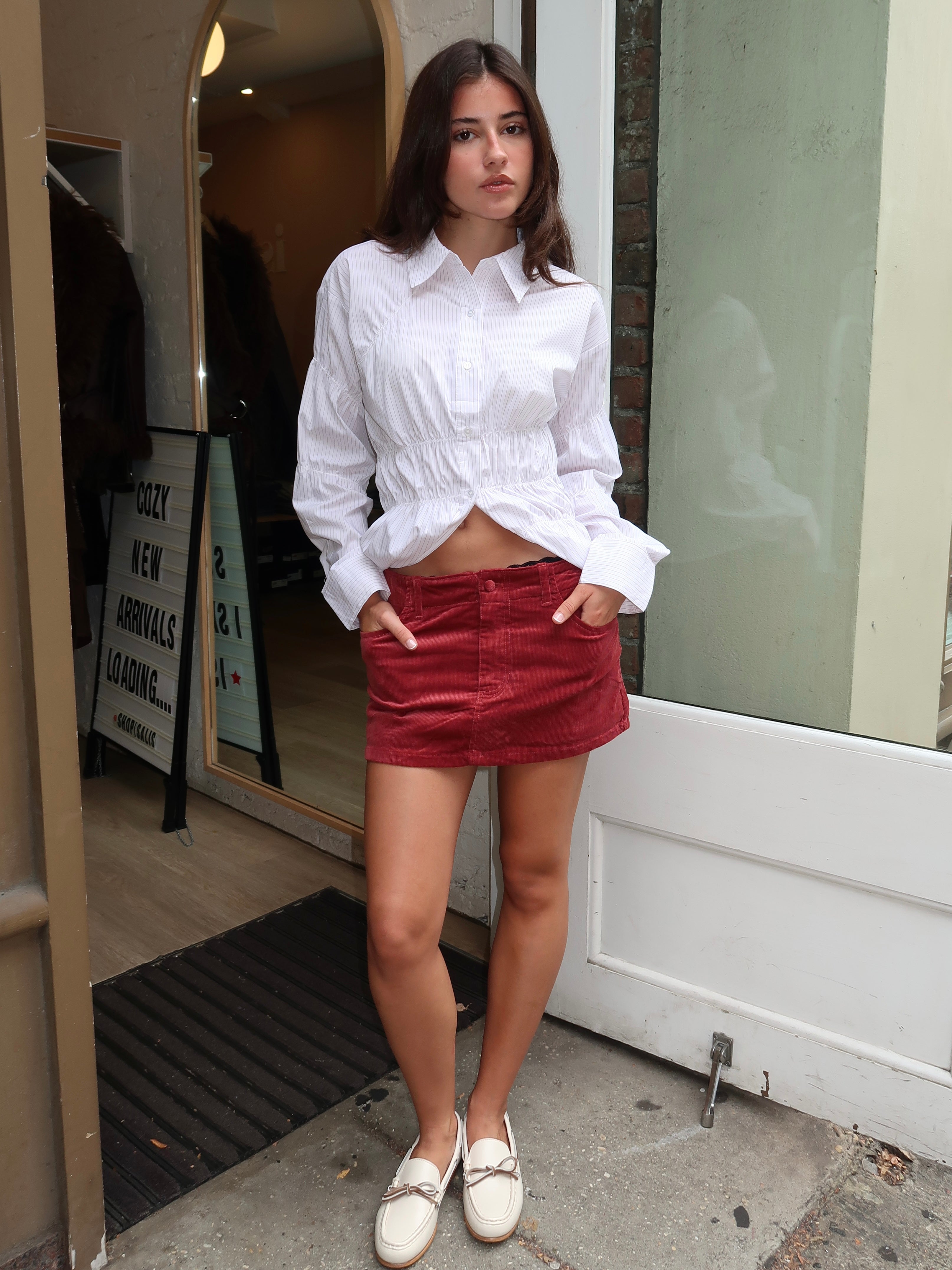 Logan Corduroy Mini Skort in Cranberry