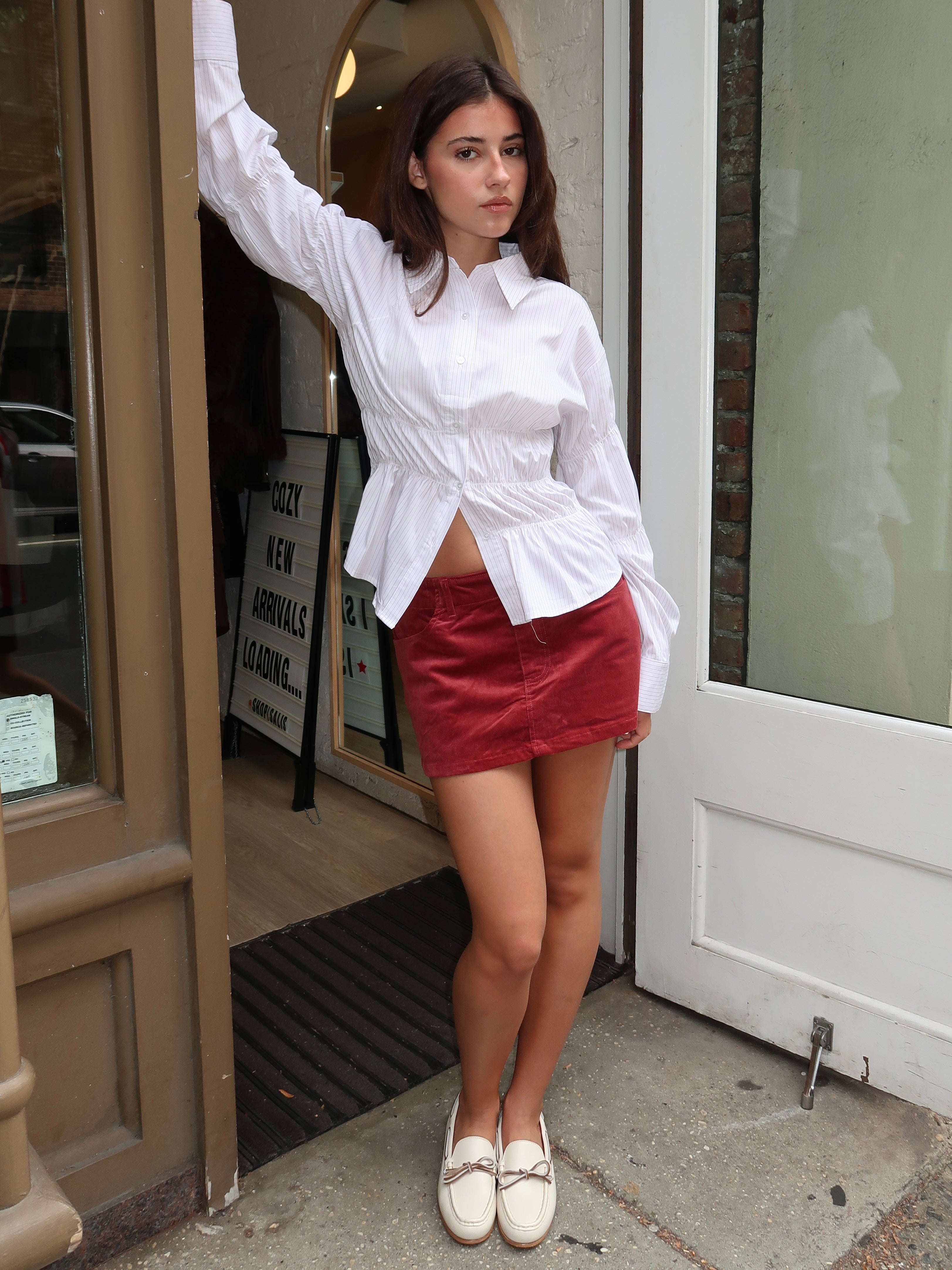 Logan Corduroy Mini Skort in Cranberry