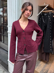 Aeron V-Neck Cardigan in Claret