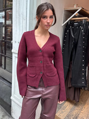 Aeron V-Neck Cardigan in Claret