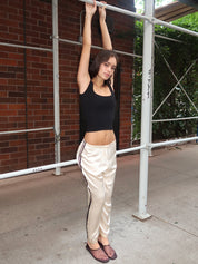 The Silk Stripe Crop Pant in Creme Jet