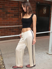 The Silk Stripe Crop Pant in Creme Jet
