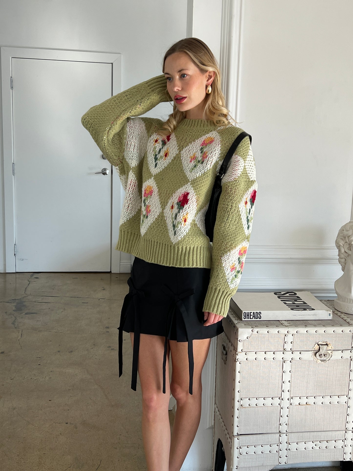 Grannie Vintage Floral Sweater in Sage