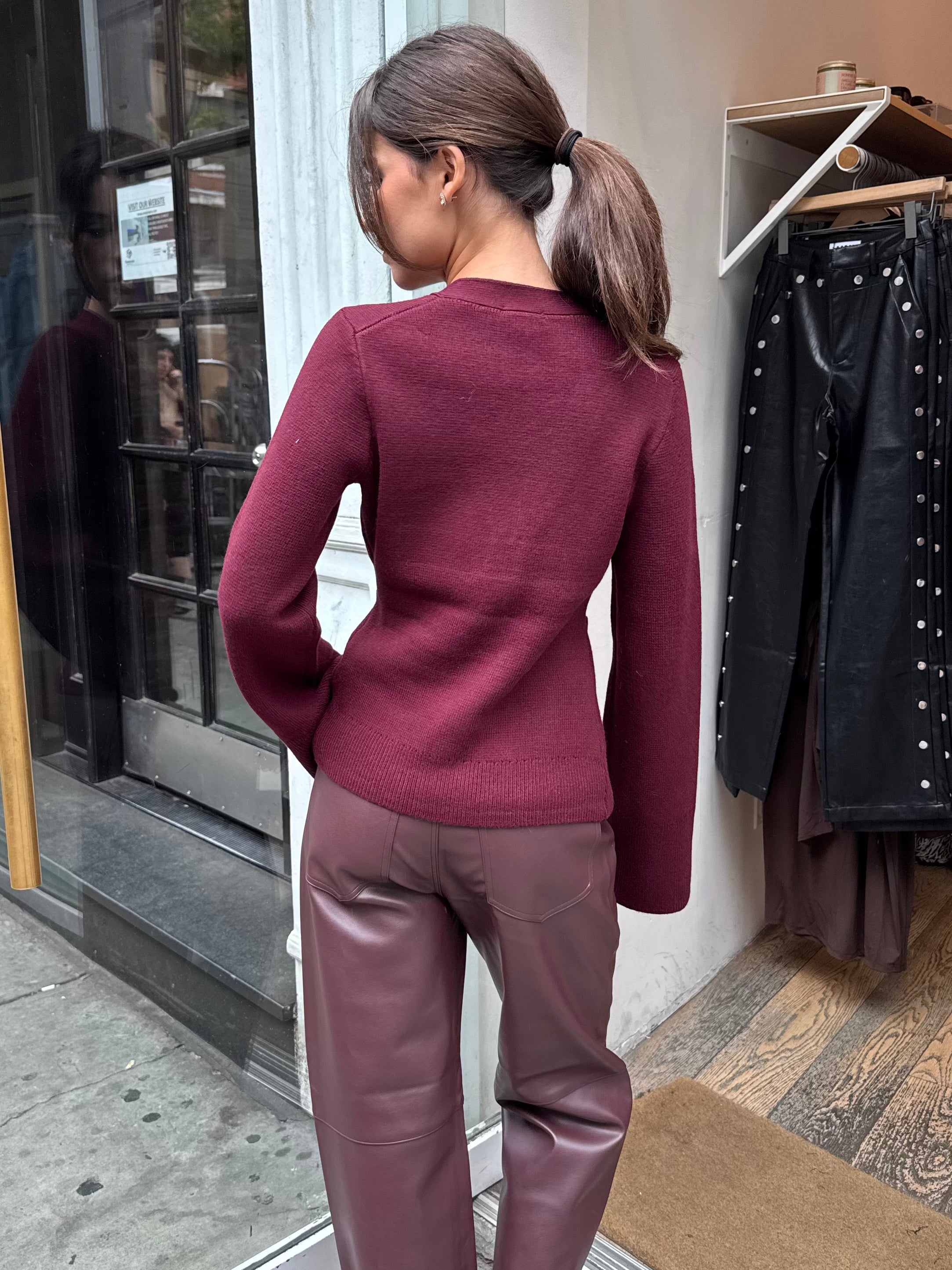 Aeron V-Neck Cardigan in Claret