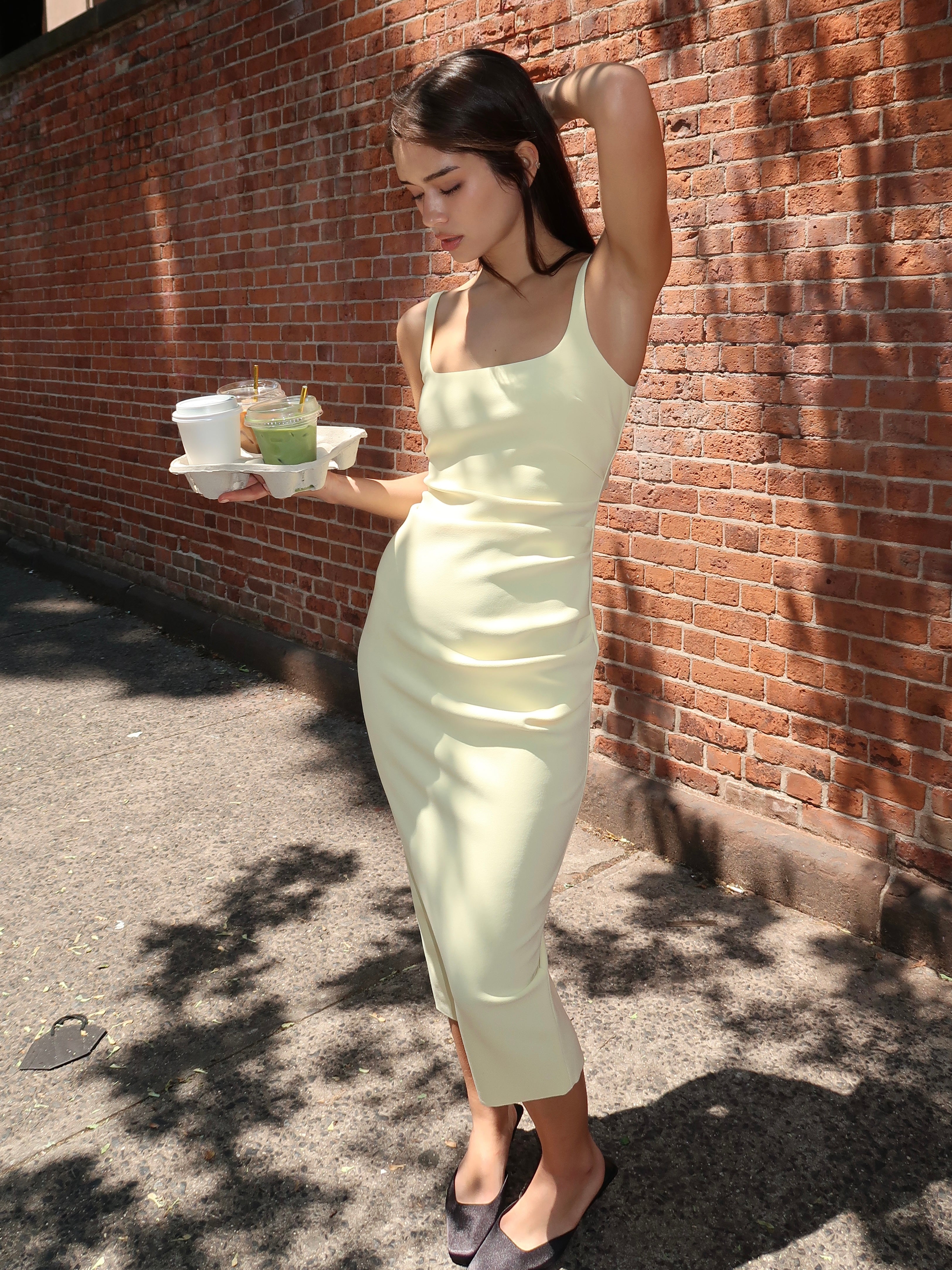 Be Mine Square Neck Dress in Ice Yellow