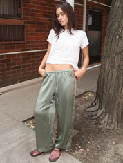 The Silk Stripe Crop Pant in Dill Apricot