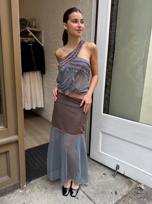 Sofia Tulle Long Skirt in Grey