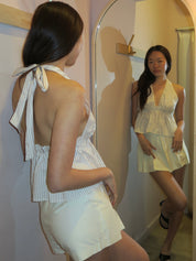 Owens Halter Top in Cream Mocha Stripe