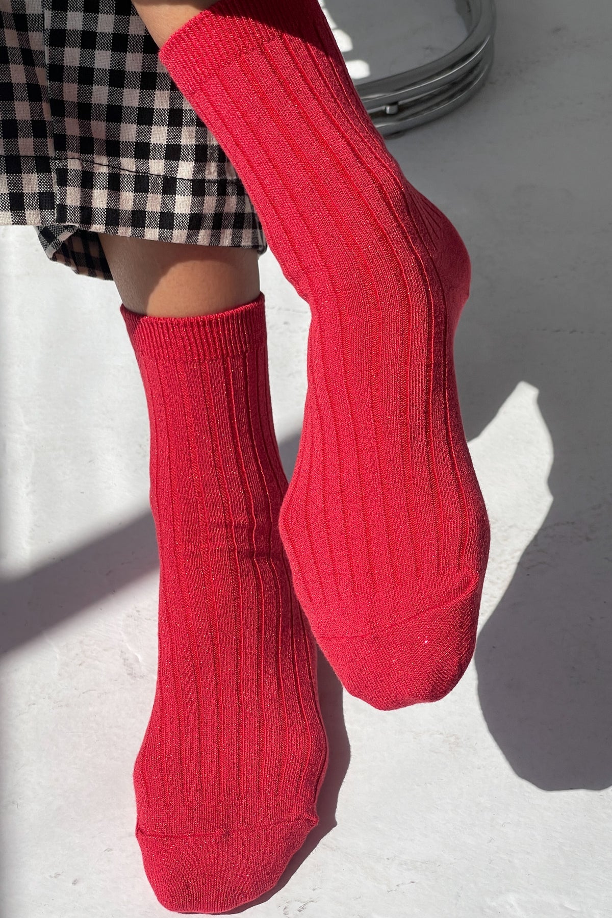 Her Socks Modal Lurex in Ruby Glitter