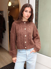 Barbara Cardigan in Cableknit Brown