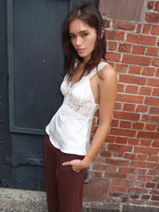 Paris Satin Lace Top in Cream