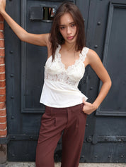 Paris Satin Lace Top in Cream