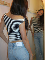 Lucille Asym Top in B&W Stripe