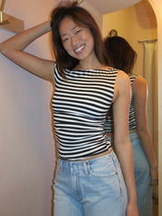 Lucille Asym Top in B&W Stripe