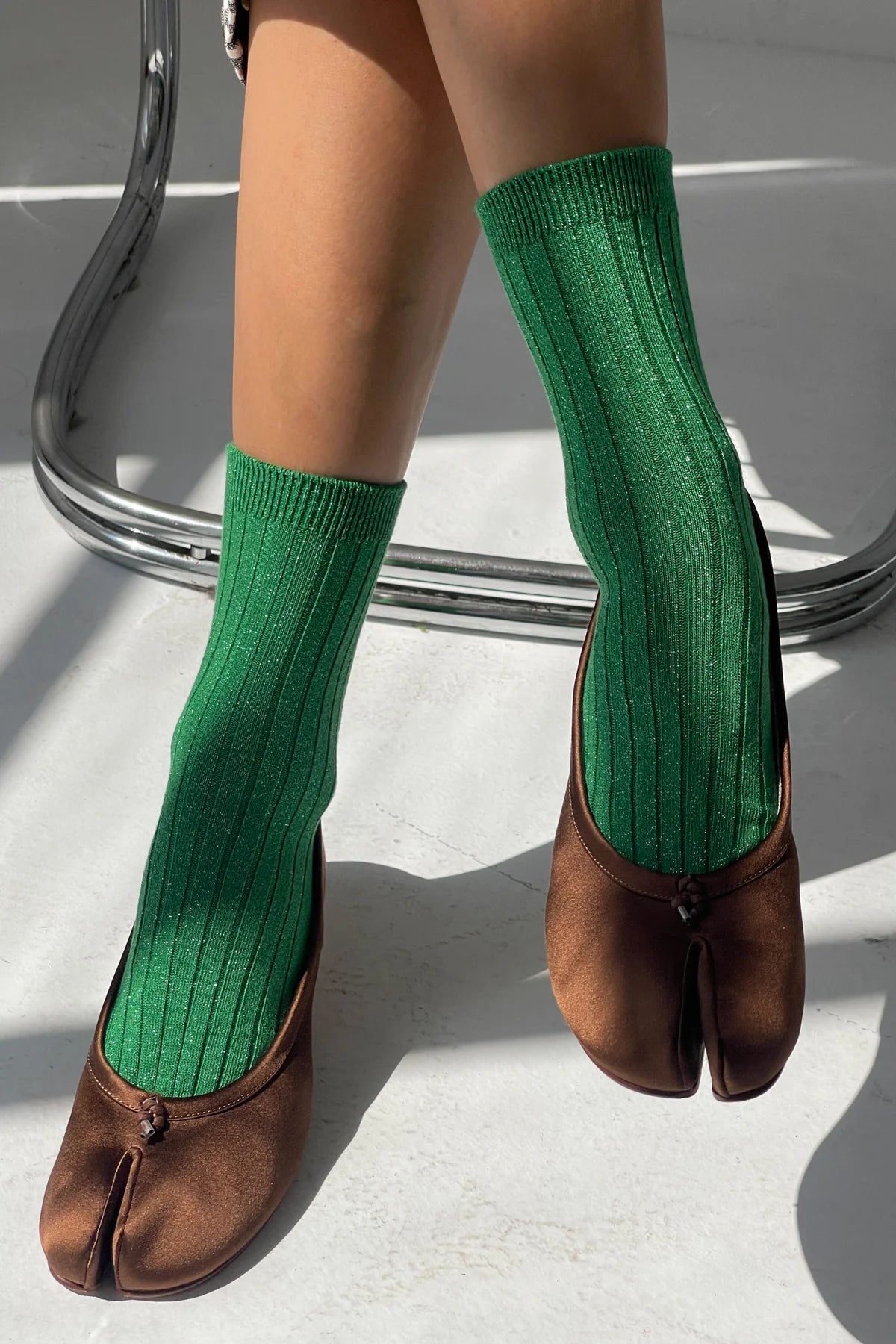 Her Socks Modal Lurex in Emerald Glitter