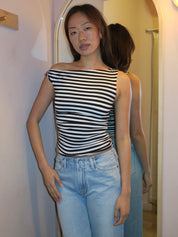Lucille Asym Top in B&W Stripe