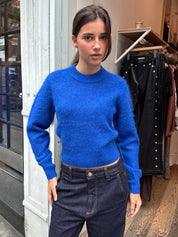 Sara Shrunken Crewneck Sweater in Azure
