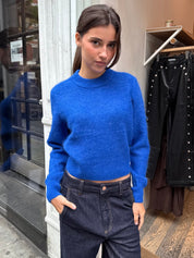 Sara Shrunken Crewneck Sweater in Azure