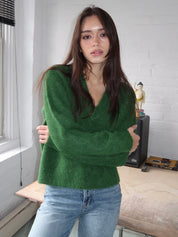 Kit V-Neck Pullover Sweater in Winter Green