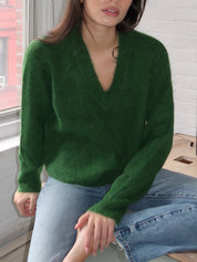 Kit V-Neck Pullover Sweater in Winter Green