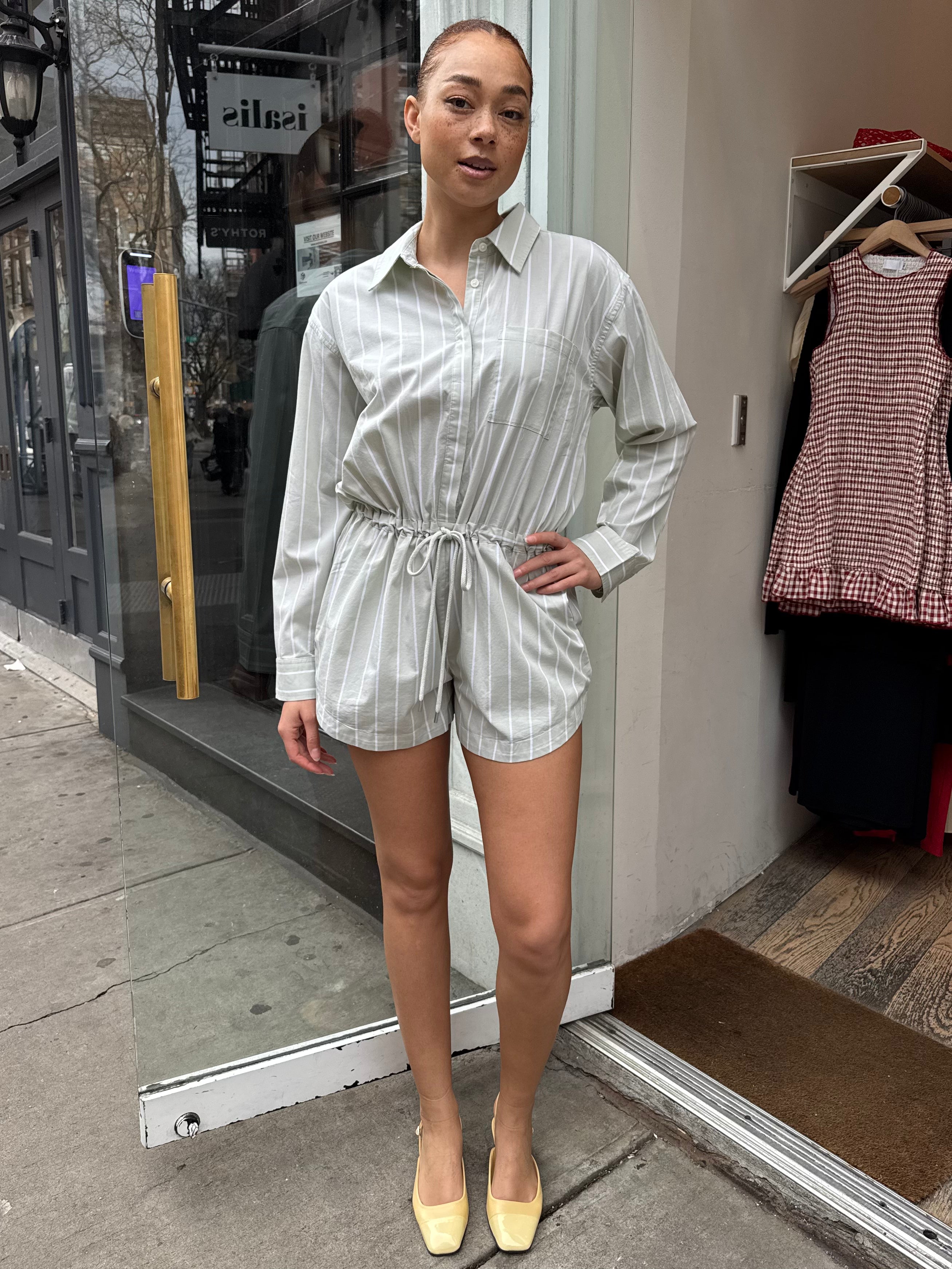 Amelie Romper in Pistachio Stripe