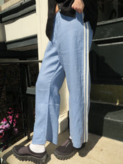 Linen Stripe Crop Racer Pant in Cornflower