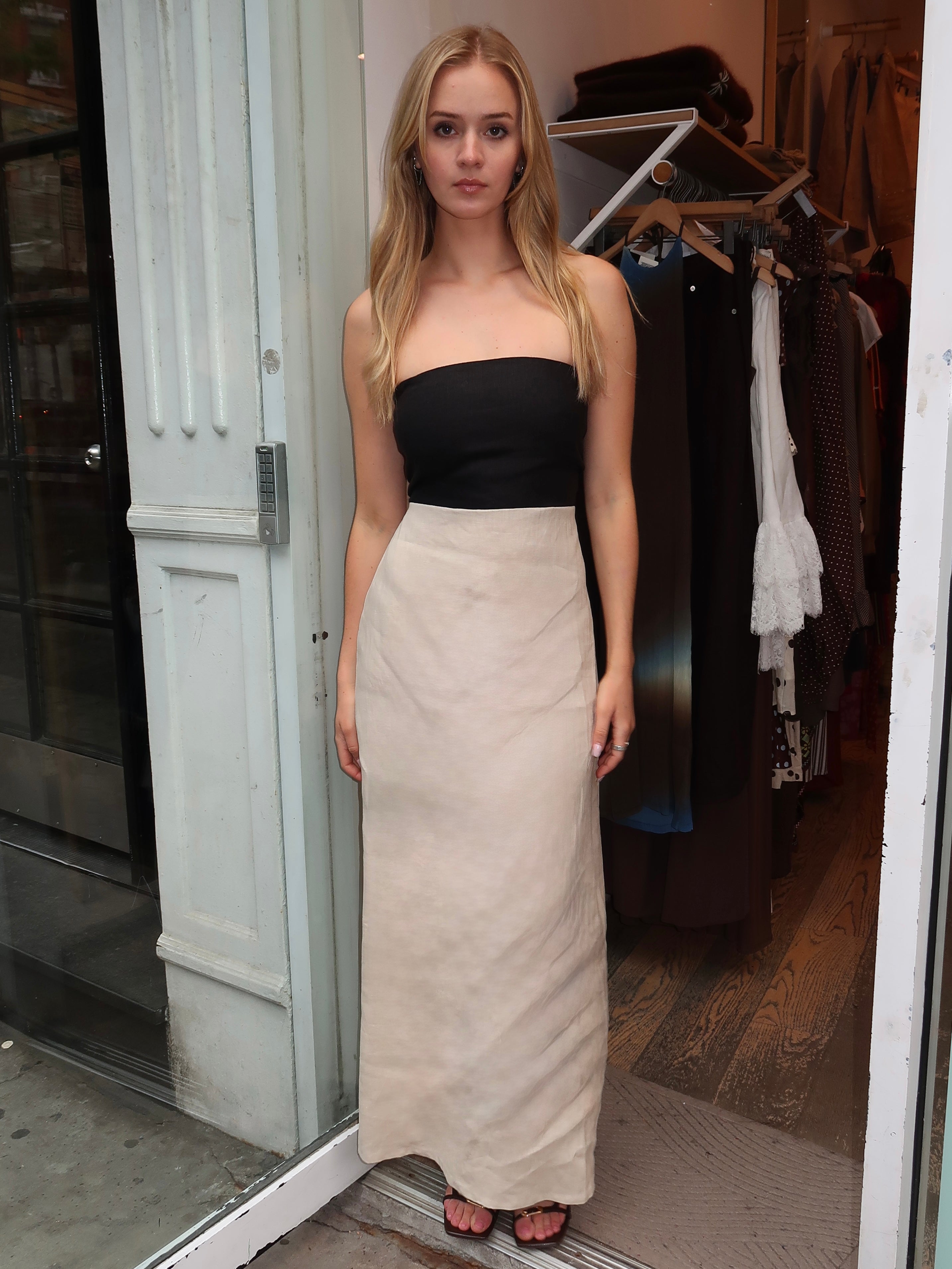 Parks Strapless Dress in Black Khaki